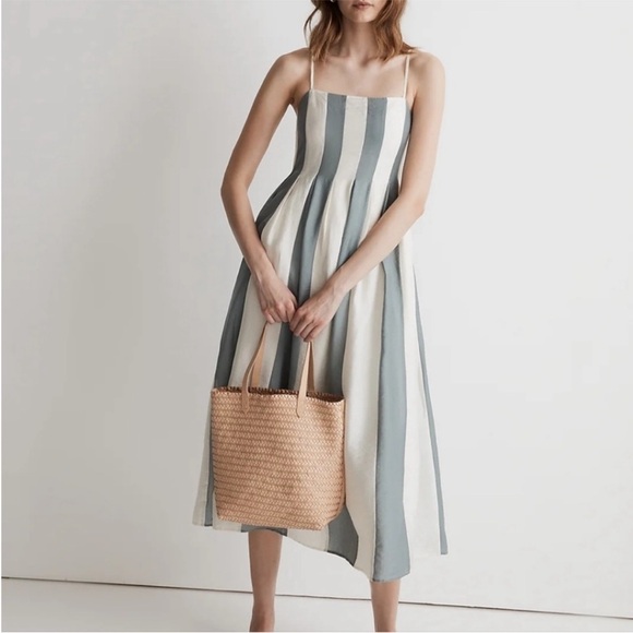 NEW NWT MADEWELL | Pleated Midi Overcast Striped Dress | 14 - Picture 10 of 11